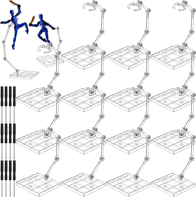 24 Pack Action Figure Stand Model Support Stand Clear Doll Base Assembly Action Figure Display Holder Base with Screwdriver Compatible HG/RG 1/144 Toy, Transparent(9 Inches)