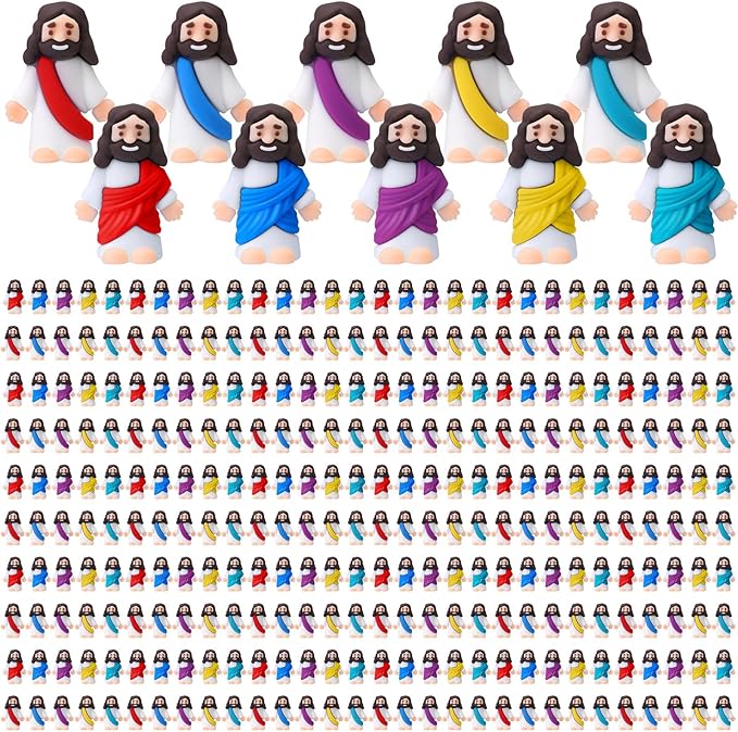 Bememo 300 Pcs Little Jesus Figures Bulk Original Design Mini Pocket Jesus Toys Rubber Figurine to Hide and Seek Religious Party Favors Sunday School Craft Baptism Gifts(Multicolored)