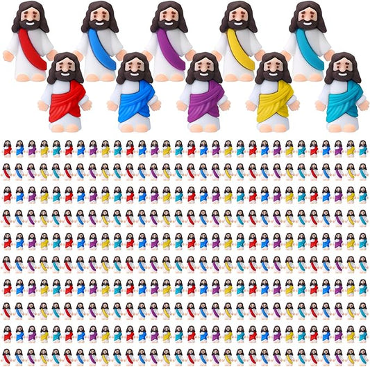 Bememo 300 Pcs Little Jesus Figures Bulk Original Design Mini Pocket Jesus Toys Rubber Figurine to Hide and Seek Religious Party Favors Sunday School Craft Baptism Gifts(Multicolored)