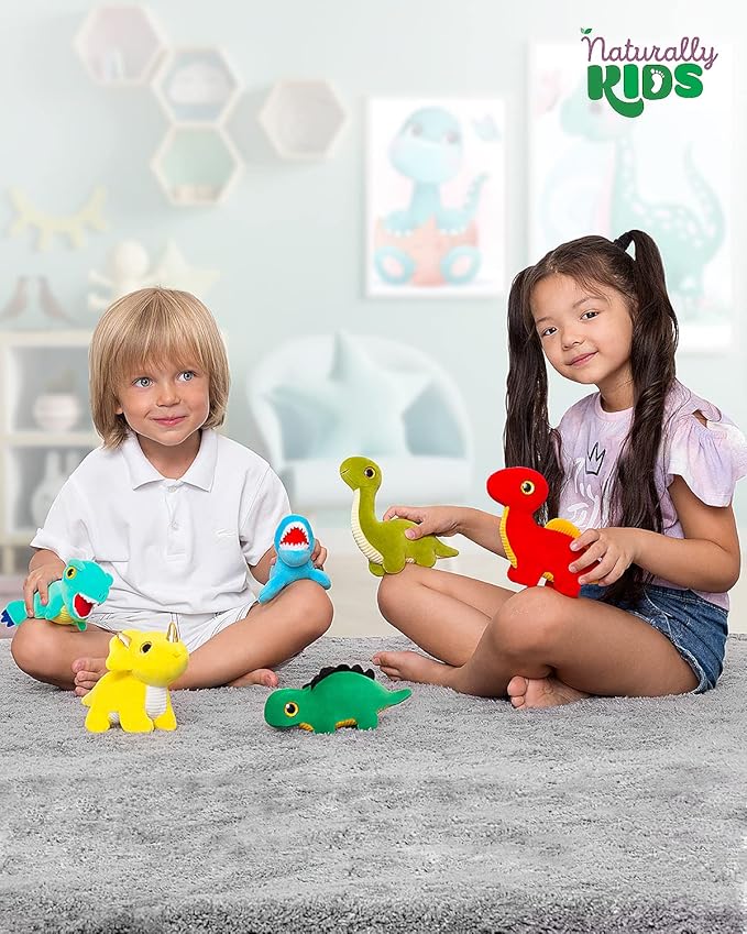 Naturally KIDS Stuffed Animal, Toddler Gifts for Boys, Girls, Plush Dinosaur Toys Set 6