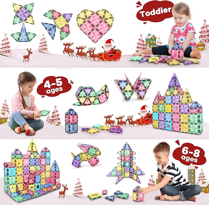 ROMDS Magnetic Tiles, Magnetic Building Blocks for Kids Ages 3+ and STEM Magnet Toys, Clear Magnet 3D Blocks Construction Playboards for Boys & Girls, Sensory Play for Preschool Learning(36 pcs)