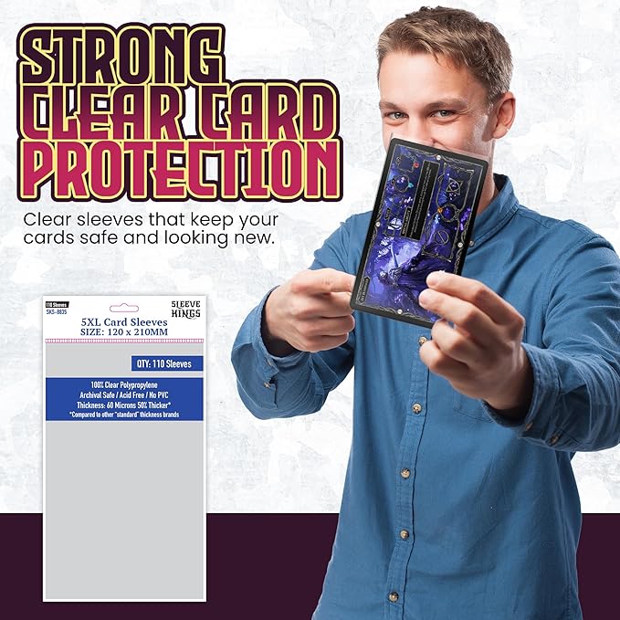 Sleeve Kings Standard Card Sleeves – 110 Count, Clear 60 Micron Thickness, XXL Size (120 x 210 mm), Compatible with Oathsworn & More – SKU: SKS-8835