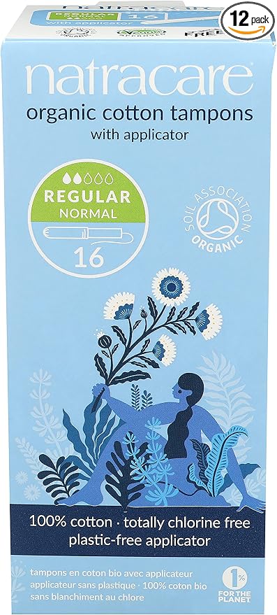 Natracare Organic Cotton Regular Tampons with Cardboard Applicator, (16 Pack, 192 Tampons Total)