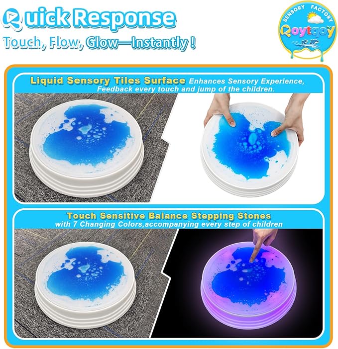 Light Up Stepping Stones for Kids Ages 3+ - Non-Slip Sensory Balance Stones for Toddler Balance, Sensory Play & Motor Skills