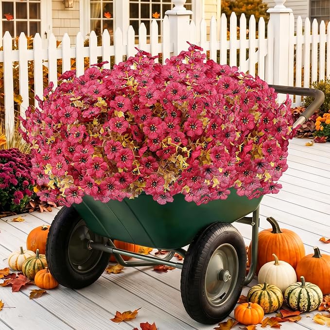 Artificial Flowers for Outdoor,Silk Flowers No Fade Fake Plastic Flowers Faux Plants for Outdoors Outside Front Porch Hanging Planter Window Box Garden Home Decoration,13 Pack Dark Red | Silk Flowers Fake Plastic Flowers Faux Plants for Outside Front P...