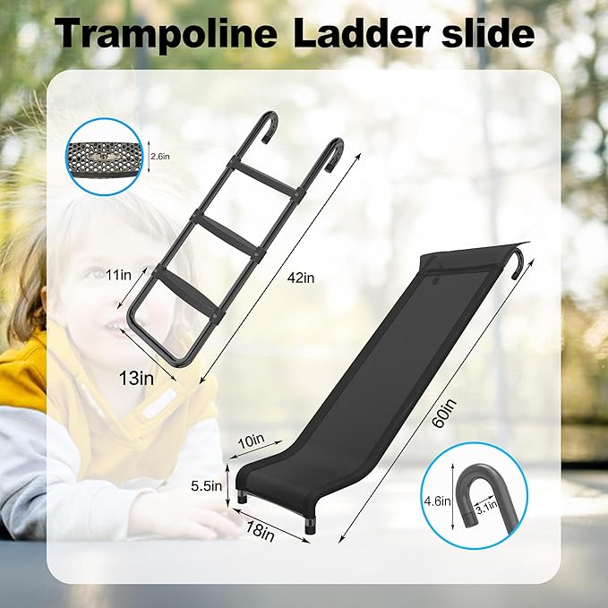 Trampoline Ladder and Slide Attachment,3-Step Universal Stair Slide for Kids,Trampoline Accessories & Replacement Parts,Fits 10 12 14 15 ft Trampoline Frame