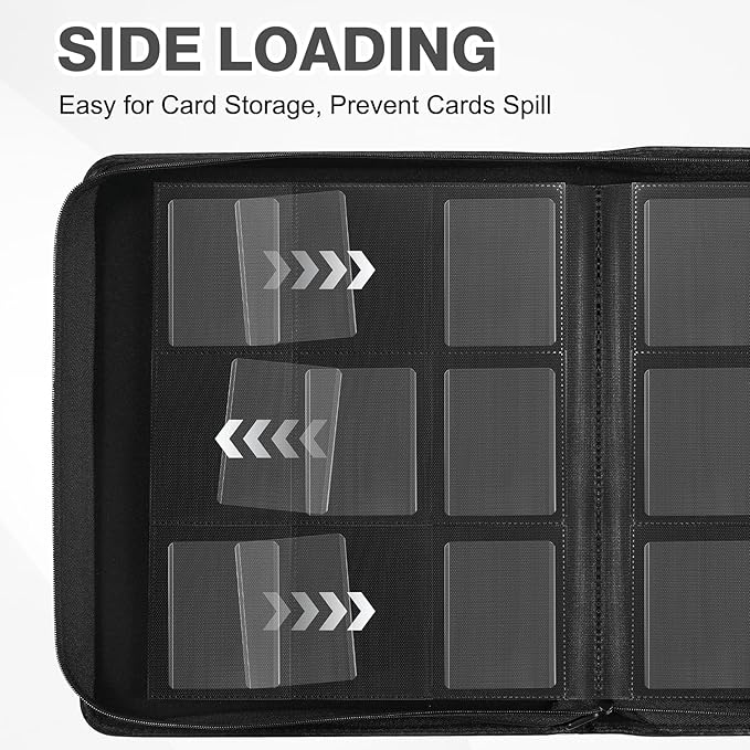 Toploader Binder, Holds 360 Toploader, 100 Toploaders INCLUDED, 9-Pocket PU Cover Top Loader Binder for 3" x 4" Rigid Toploaders, Ringless Double-Sided Toploader Card Binder for TCG, Sport Cards