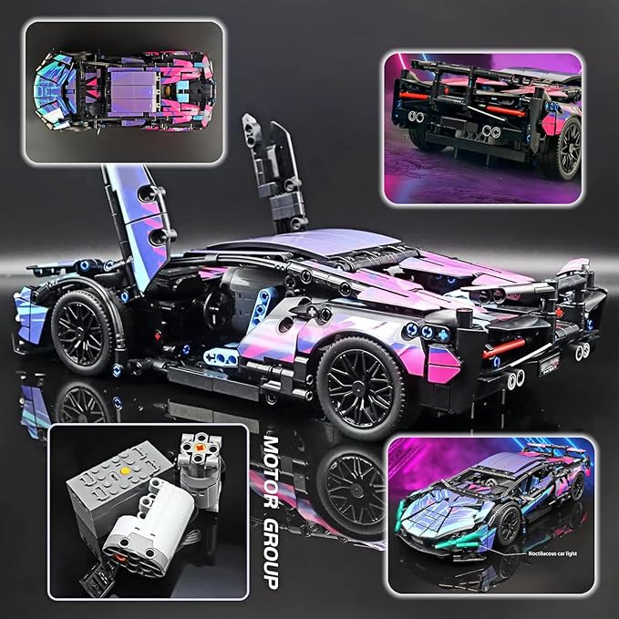 1280-piece RC Car Model Kit with Dual-Mode Play - Build a Remote Control Car, Featuring Scissor Doors and Functional Hood for STEM-savvy Teens and Hobbyists