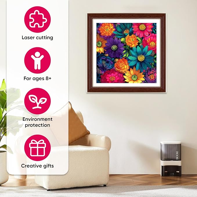 MEATRN Multicolor Chrysanthemum Wooden Puzzles for Adults 500 Pcs, 15.9x15.9 in, Fun Educational Wood Puzzle, Handmade Decorative Gift, Relaxing Wood Puzzle Game for Family