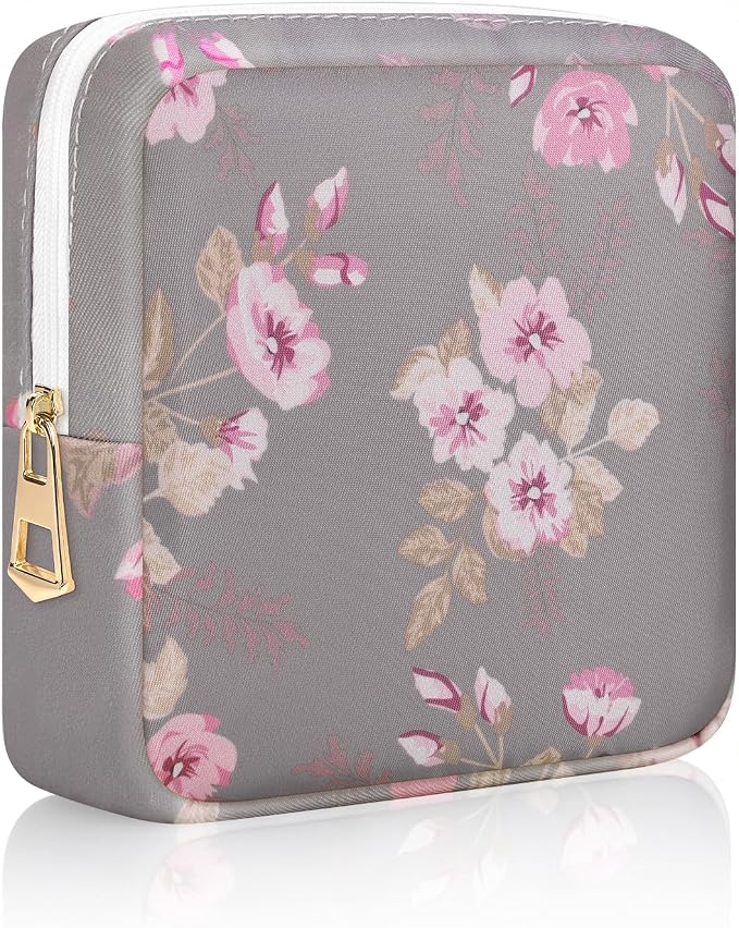 Canvas Period Pouch Discreet Period Underwear Bag Pad Bags | Menstrual Cup & Pad Holder, First Period Kit Storage, Feminine Bag for Women, Portable, Flower Print
