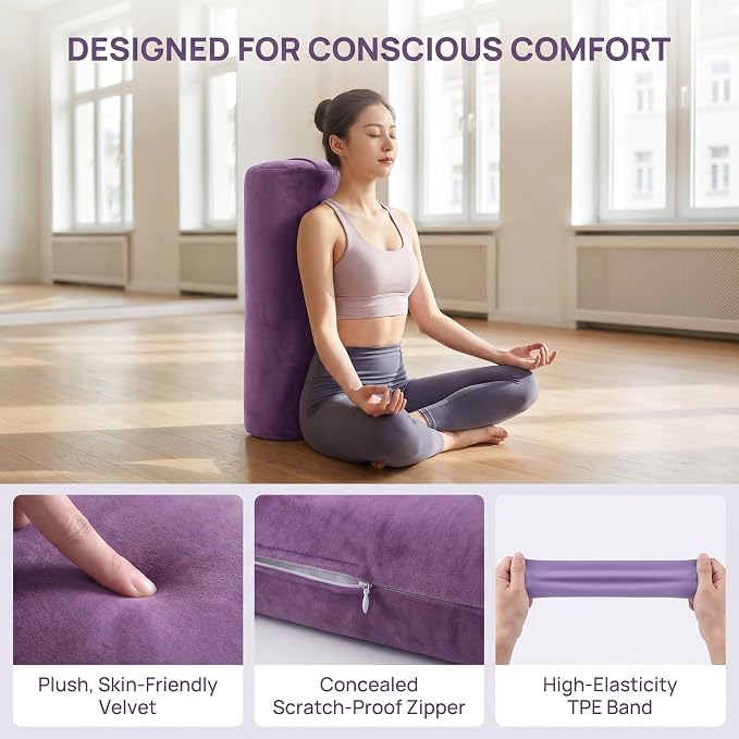 Yoga Bolster, Yoga Bolster Pillow, Bolster Pillow Yoga, for Restorative Yoga, Meditation & Relaxation, Multiple Colors Available - Pink, Purple, Beige, Gray