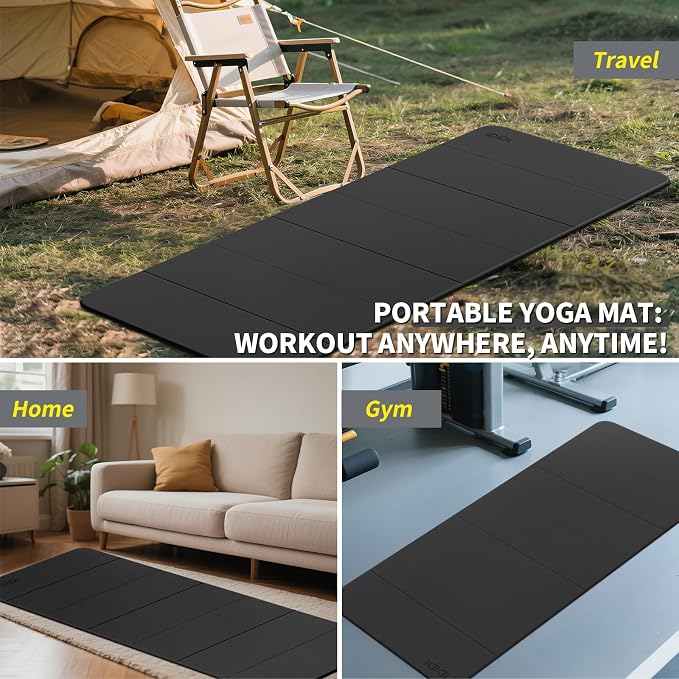 Foldable Extra Large Yoga Mat 74"×31.5", 8mm Double-Sided Non Slip Lightweight Fitness Mat for Man & Woman, Portable for Home Studio & Travel