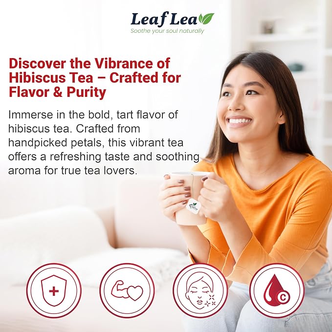 LeafLea 120 Hibiscus Tea Bags, Rich Flavor & Color, 120 Count | 100% Pure Natural Red Hibiscus Flower, Te De Hibisco, Caffeine-Free, Sugar-Free, Vegan, Non-GMO, Convenient 3 Pack