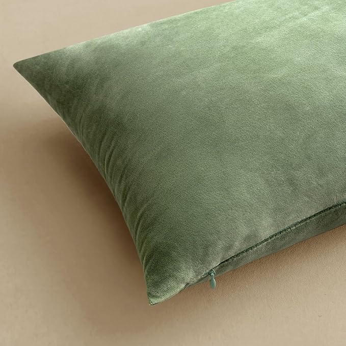 MIULEE Velvet Throw Pillow Covers 20x20 Inch Pack of 2 Sage Green | Soft Solid Decorative Pillow Covers, Modern Luxury Home Decor, for Couch Chair Sofa Bedroom Livingroom