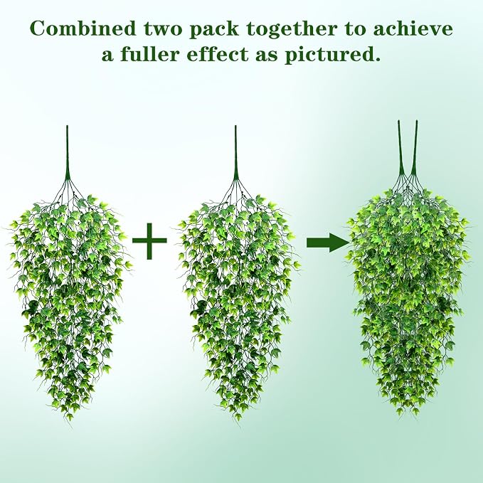 Waipfaru Artificial Hanging Ivy for Outdoors, 4pcs Faux Vines Greenery | Fake Hanging Plants for Wall Home Bedroom Living Aesthetic Kitchen Office Aesthetic Kitchen Indoor Outdoor Decor
