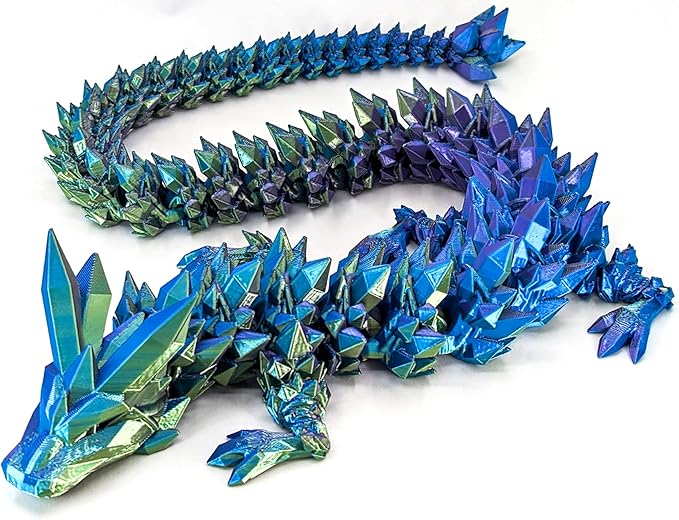 Large 24" Articulated Crystal Dragon - Multi Color 3D Printed Plastic Dragon Figure - Rainbow Pearlescent Colors - Interlocked Body Segments and Legs (Large 24", Periwinkle Lime)