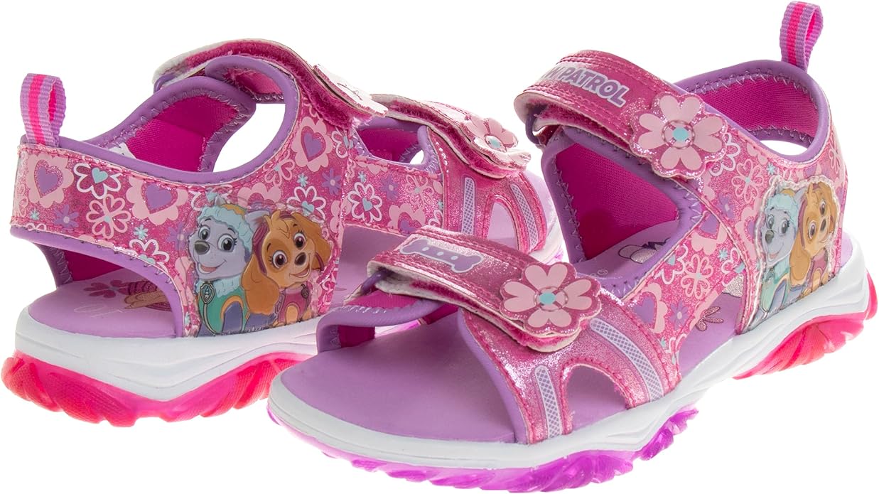 Nickelodeon Girls Paw Patrol Light Up Shoes- Summer Sandals- Kids Water Shoes - Skye Everest Beach Adjustable Strap Closed Open Toe Outdoor Sport Hero Character Lights (Toddler/Little Kid)