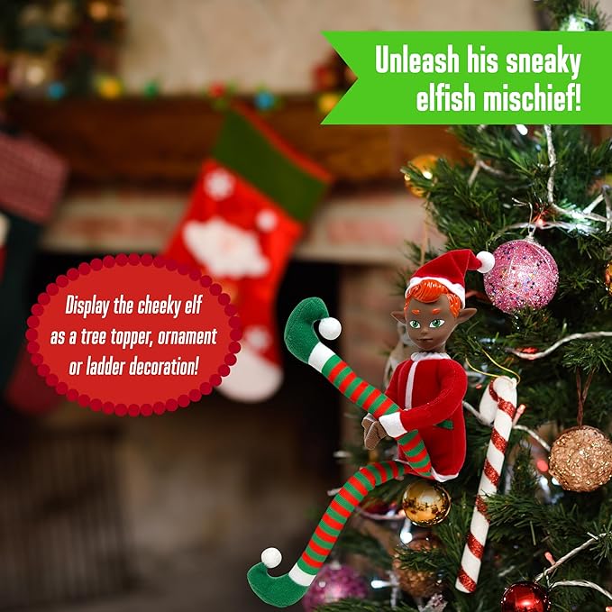 The Original Elf 12" Plush Christmas Elf Doll – Poseable Shelf Sitter with Dangling Legs – Perfect for Christmas Decorations, Toy Elf for Kids, Mini Elf Christmas Elves, and Elf Tree Topper