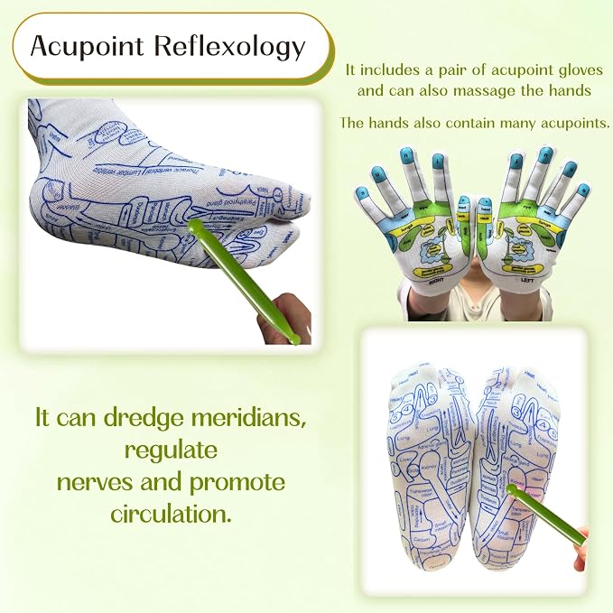 Reflexology Socks with Gloves Tools Set, Foot Massager Socks with 2pc Massage Tool, Trigger Point Massage Tool, Suitable for Men