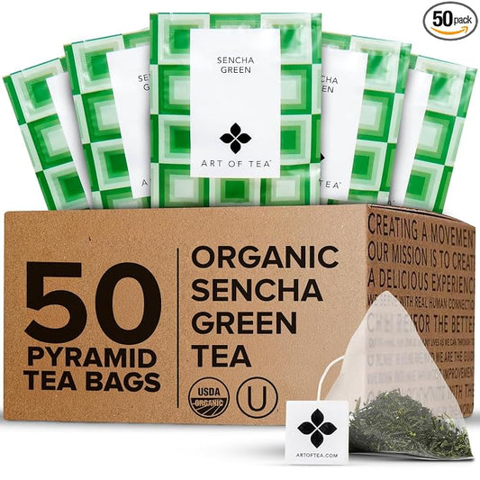 Art of Tea | Organic Sencha Green Tea Bags | 50 Pyramid Tea Bag Sachets