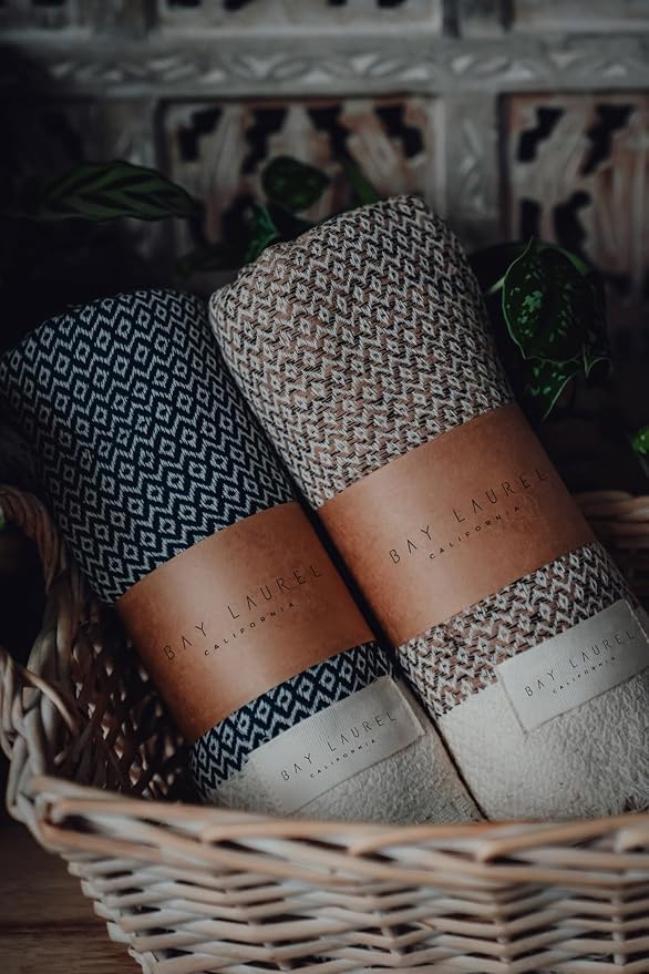 BAY LAUREL Turkish Hand Towel – Pack of 2 | Soft & Absorbent Decorative Towels for Bathroom, Hand, Face, Hair, Gym, Yoga, SPA, Kitchen & Tea | Boho Decor (Black, Diamond 15x26 Inches (Set of 2)