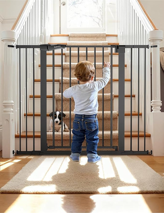Babelio 36" Tall Baby Gate, 29-48" Auto-Close and Pressure Mounted Baby Gate for Stairs, Doorways, Hallway, Easy Walk Thru Pet Gate, Metal Child Gate with 2*Y Spindle Rods, Black