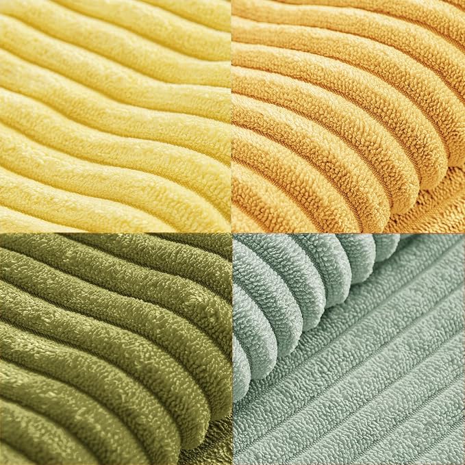 MIULEE Boho Farmhouse Spring Decorative Throw Pillow Covers 20x20 Inch 4 Packs Soft Vintage Pillow Cases Modern Corduroy Patchwork Cushion Covers for Couch Sofa Bed Summer Home Decor, Yellow Green