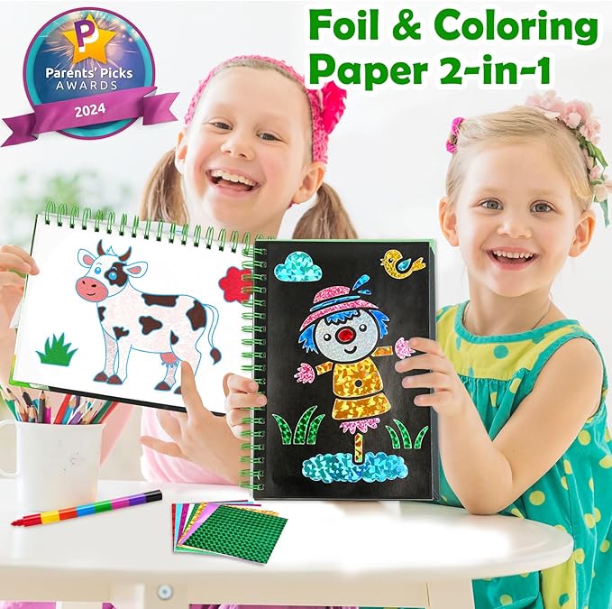 FUNNYB&G Foil Art Crafts for Kids Ages 4-8: Valentines Crafts for Kids 2026,Birthday Gift for Girls,Art and Crafts Supplies,Party Favors,Creative Toys for Girls Boys 4 5 6 7 8 9 Years Old (Farm)