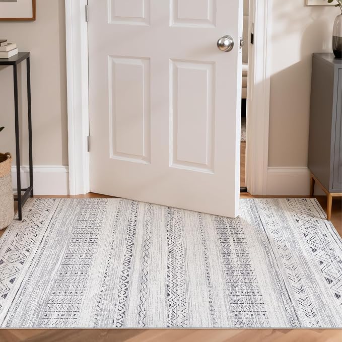 cotiled 3x5 Area Rugs Living Room Rug: Washable Boho Rugs with Non Slip Backing Small Soft Indoor Stain Resistant Carpet for Bedroom Farmhouse Dining Room Lightweight Home Decor Dark Grey