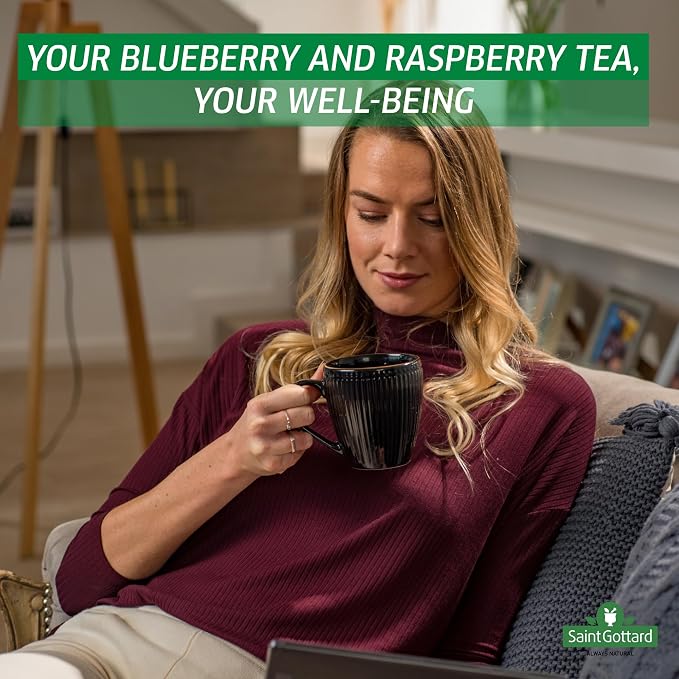 Blueberry & Raspberry Saint Gottard Premium Herbal Tea – Natural Antioxidant Botanical Blend for Cleanse & Digestive Support – 40 Tea Bags – Naturally Low in Caffeine – Pure Herbs