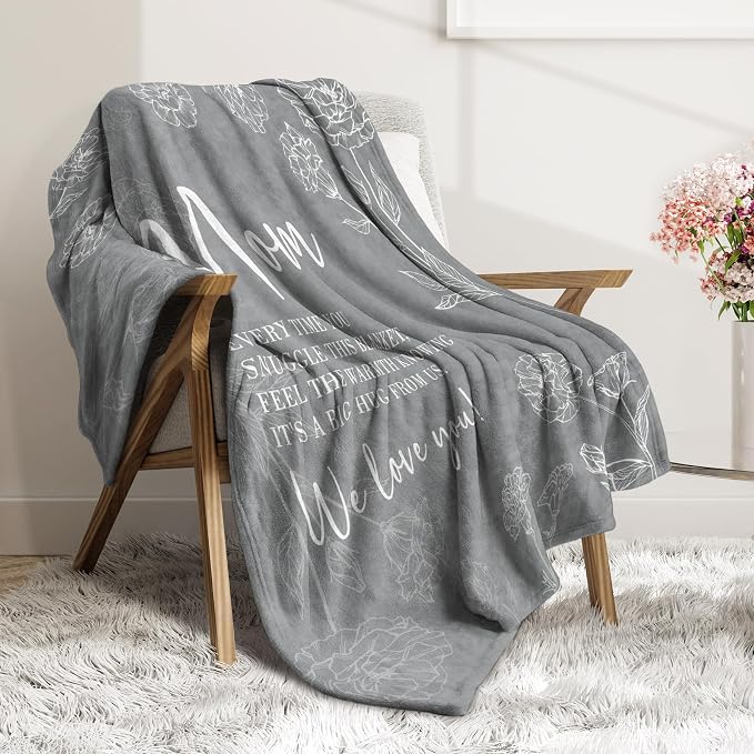 GiltGlimmer Mom Birthday Gifts, Mom Floral Blanket Grey, 60" x 50" | Gifts for Moms from Daughter Son, We Love You Present for Mother Mommy Christmas Mothers Day