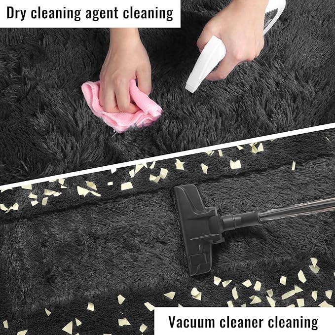 PAGISOFE 6x9 Ft Fluffy Bedroom Rugs, Black Modern Living Room Area Rug, Fuzzy Shaggy Carpet, Indoor Plush Nursery Rugs for Kids Room, Furry Floor Rug for Boys Room, Carpet for Teen Dorm Room Decor