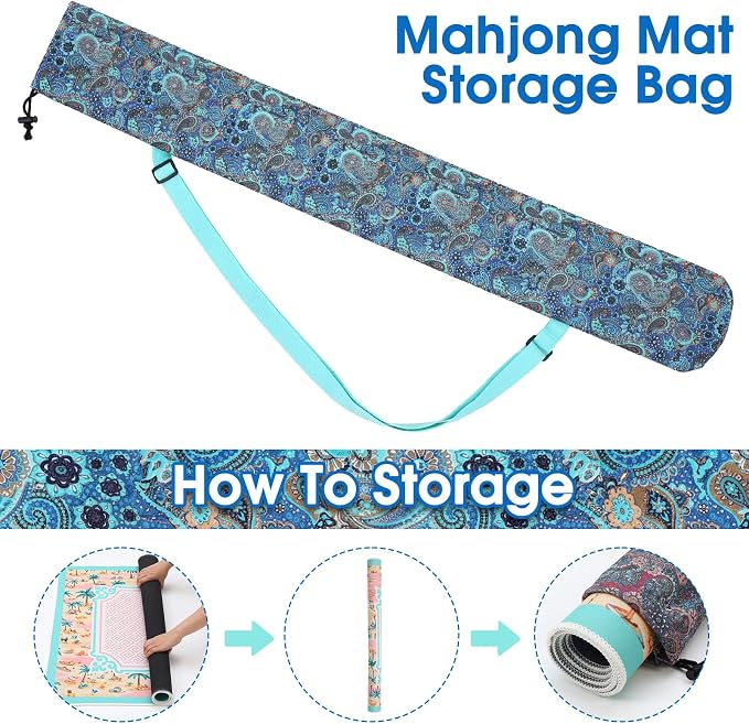 Shinylin 35 Inch Mahjong Mat Carrying Bag with Strap, Printed Drawstring Mahjong Holder Bag Outdoor Travel Canvas Storage for Board Games, Yoga Mats, Tripod
