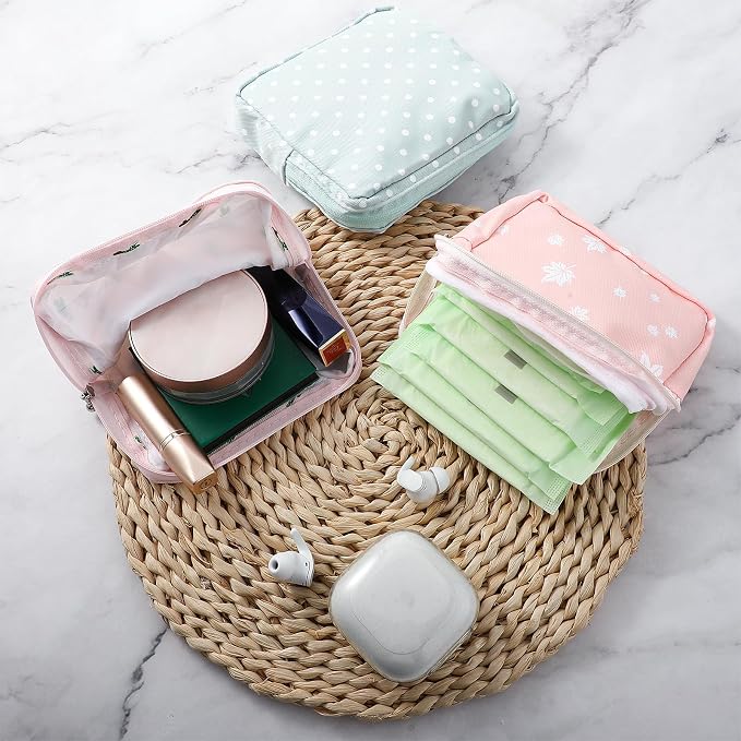 Abeillo Sanitary Napkin Storage Bags 3Pcs Menstrual Cup Pouches Nursing Pad Holder Tampon Bags Portable Period Bag Feminine Pouch for Girls