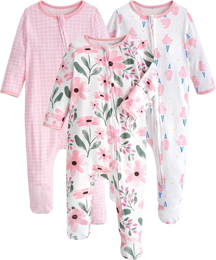 Yoofoss Baby Pajamas 100% Organic Cotton Baby Sleepers for Newborn 0-3 3-6 6-9 Months Boys Girl Clothes 3pcs Footed PJs