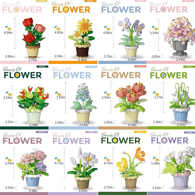 YEIBOBO ! The 12-Piece Flowers and Plant Building Set is A Special Birthday Gift for Women and Girls. with 2531 Pieces, It Can Be Used for Home Decoration, Bonsai, Or Adult Building Block Toys.