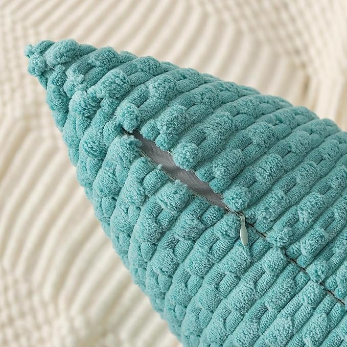 Kevin Textile Soft Corduroy 14"x36" Lumbar Pillow Cover 1 Pack, Aqua Green | Boho Stripe Plush Corduroy Decorative Oblong Cushion Cover Modern Farmhouse Home Decor for Sofa Couch Bed Chair