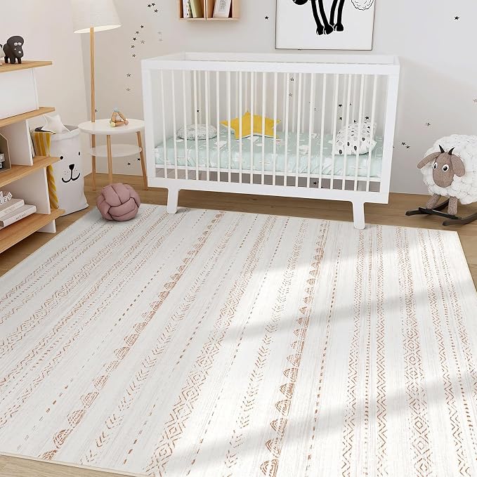 Nakagishi Boho 3x5 Area Rug Living Room Rugs Machine Washable Beige/Brown | Soft Underfoot, Stain Resistant, Carpet for Bedroom/Kitchen/Entryway/Hallway, Bathroom Pet & Kid Friendly Moroccan Farmhouse