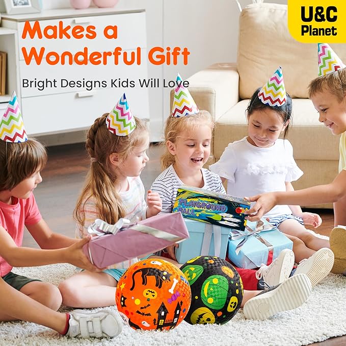 U&C Planet 2 Pack Playground Balls for Toddler Kids, 6 inch 8.5 inch Cartoon Rubber Balls with Pump, Dodgeball Kickball for Outdoor & Indoor Game, Great Gift for Boys Girls Aged 1 and Above