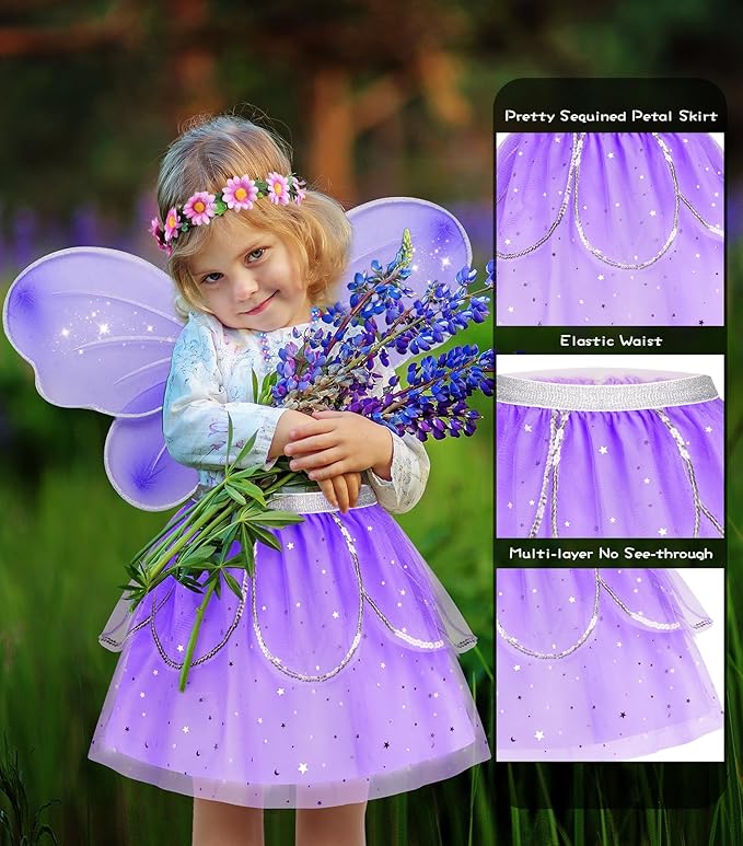Jeowoqao Kids Princess Dress Up Clothes, Toddler Girls Dressup Pretend Play Costumes, Tutu Skirt, Butterfly Wings, Princess Shoes Toys for Ages 3 4 5 6