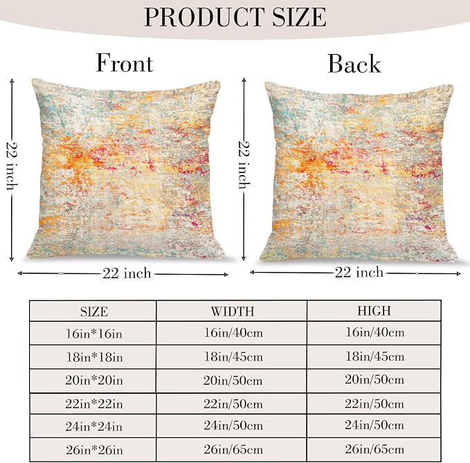 Boho Floral Throw Pillow Covers 22x22 inch Set of 2,Boho Rug Geometric Floral Pattern Decor Double Sided Pattern Cushion Cover Soft Pillow Case Living Sofa Room Bed Square Pillow Cover