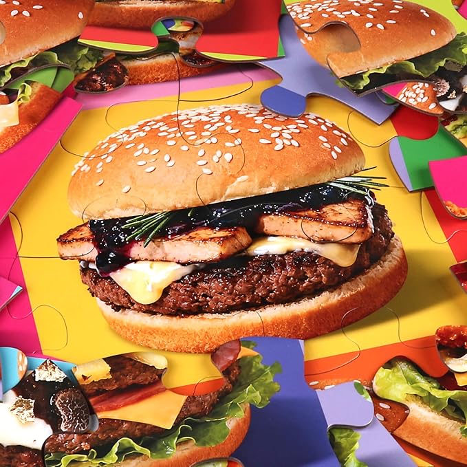 Jumbo Floor Puzzle for Kids,48 Piece Hamburger Jigsaw Puzzles,Learning Educational Foods Toys for Toddlers Ages 3-5,Colorful Design Children Gift for Boy Girl Ages 4-8