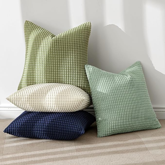 MIULEE Farmhouse Decorative Pillow Covers 20x20 Inch Set of 4 Muted Teal | Modern Natural Rustic Throw Pillows, Neutral Warm Soft Corduroy Couch Pillowcases, Home Decor for Sofa Living Room Bed