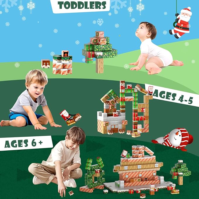 100 Pcs Magnetic Blocks, Magnetic Building Blocks for Kids, Build Mine Magnet World Set with Christmas Snow Magnet Blocks, Magnetic Building Cubes STEM Construction Toys for Kids Ages 3 4 5 6 7 8