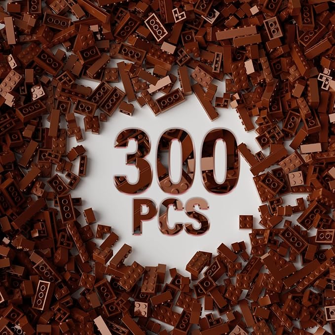 300Pcs Building Brick Bulk, Brown Bulk Bricks with 5 Sizes, Compatible with Lego and Parts and Pieces, Creative Halloween Christmas Building Block Toys for Boys Girls Ages 6 7 8 9 10 Years Old