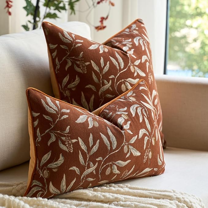 Alerfa Orange Floral Throw Pillow Cover 12 x 20 Inch Rectange Luxury Decorative Lumbar Pillow Cover for Couch Living Room Bedroom
