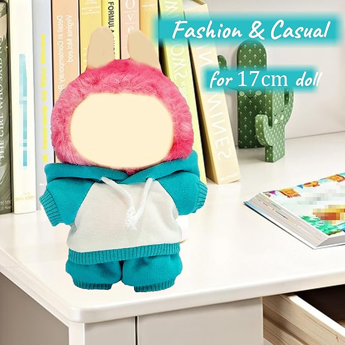 17cm Dolls Clothes,Casual Stylish Hoodies & Pants Doll Outfit Set, Stylish Doll Clothing Accessories for 17cm/15cm-Lake Blue(No Doll)