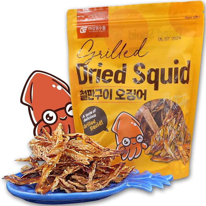 Gangwon Grilled Dried Squid Snack, Korean Squid Jerky, 11g Protein, 9.17oz | Grilled dried squid jerky · Resealable bag · High-protein Korean seafood snack for adults & kids · Authentic K-snack