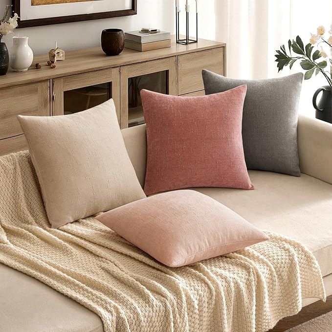 MIULEE Textured Chenille Throw Pillow Covers 20x20 Inch Dusty Pink | Pack of 2 Decorative Soft Throw Pillows, Solid Textured Cushion Covers, Modern Home Decor for Couch Sofa Bedroom Living Room