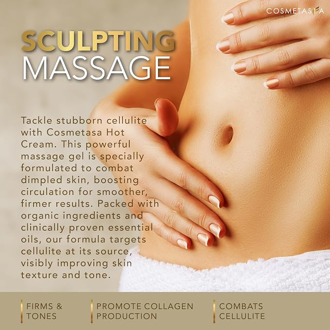 Cellulite Massage Oil & Hot Cream - 100% Natural Cellulite Oil & Gel, Highly Absorbable, Firm, Tone, Tighten & Moisturize Skin - Soothes Muscles (8.8 Fl Oz each bottle)